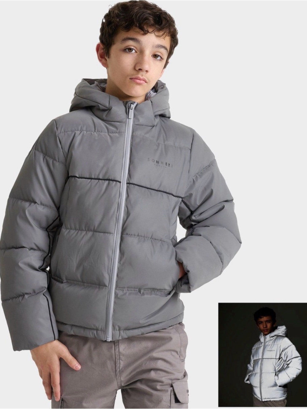 Sonneti Boys' Grey Puffer Jacket with Hood